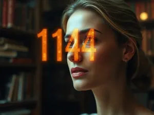 Osoba patrząca na zegar cyfrowy wskazujący godzinę 02:02 w nastrojowej sypialni.