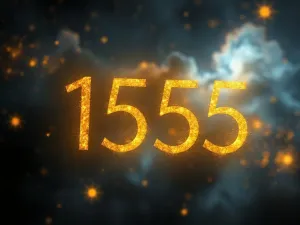 Kobieta zamyślona nad unoszącą się w powietrzu złotą liczbą 6666 w mistycznej bibliotece.